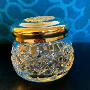 Elegant Waterford Crystal powder Jar with Gold Lid stamped
